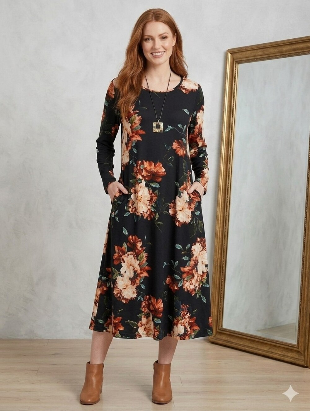 Sweet Love Floral-Trim Shirt in Cream and Rust